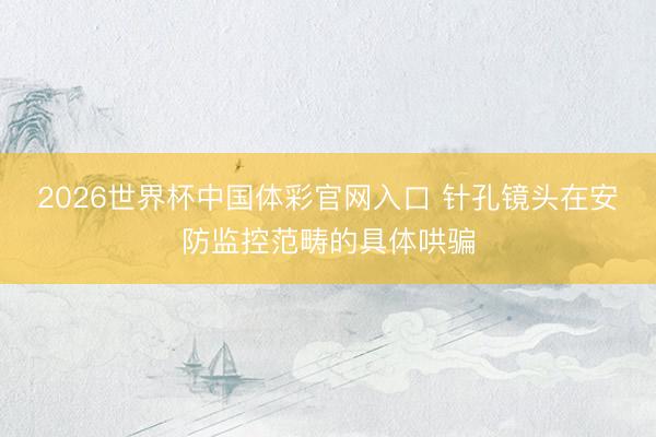 2026世界杯中国体彩官网入口 针孔镜头在安防监控范畴的具体哄骗